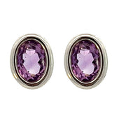 14K White Gold Oval Amethyst Stud Earrings